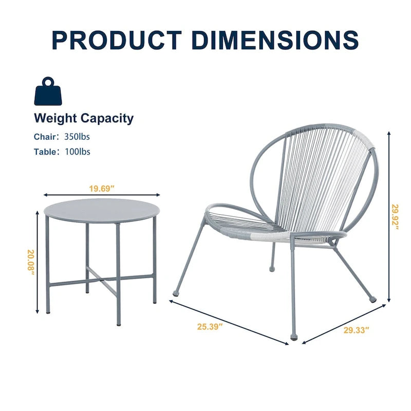 Ensemble de conversation d'extérieur avec 3 chaises Acapulco et une table d'appoint