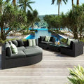 7 Pieces Outdoor Wicker Reversible Patio Sectional with Table, Cushions, and Pillows - 94.1 x 94.1