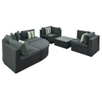 Ensemble de patio modulable réversible en osier d'extérieur 7 pièces avec table, coussins et oreillers - 94,1 x 94,1 po