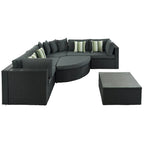 Ensemble de patio modulable réversible en osier d'extérieur 7 pièces avec table, coussins et oreillers - 94,1 x 94,1 po