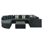Ensemble de patio modulable réversible en osier d'extérieur 7 pièces avec table, coussins et oreillers - 94,1 x 94,1 po