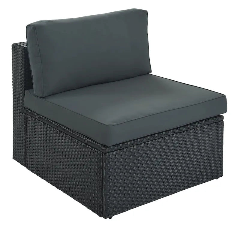 Ensemble de patio modulable réversible en osier d'extérieur 7 pièces avec table, coussins et oreillers - 94,1 x 94,1 po