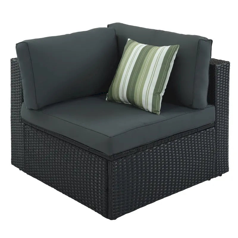 Ensemble de patio modulable réversible en osier d'extérieur 7 pièces avec table, coussins et oreillers - 94,1 x 94,1 po