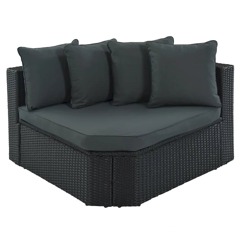Ensemble de patio modulable réversible en osier d'extérieur 7 pièces avec table, coussins et oreillers - 94,1 x 94,1 po