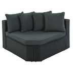 Ensemble de patio modulable réversible en osier d'extérieur 7 pièces avec table, coussins et oreillers - 94,1 x 94,1 po