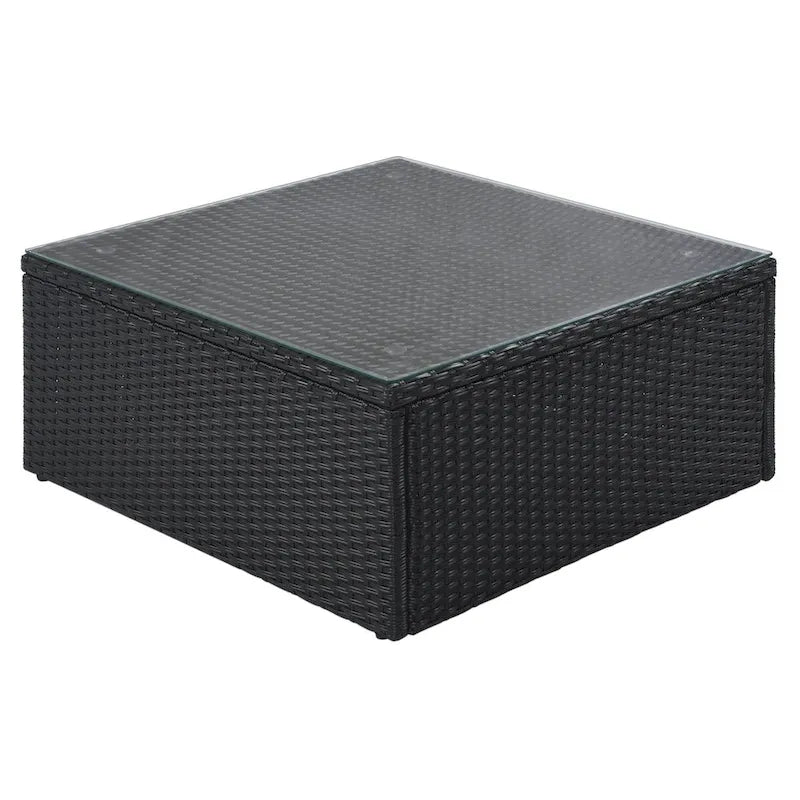 Ensemble de patio modulable réversible en osier d'extérieur 7 pièces avec table, coussins et oreillers - 94,1 x 94,1 po