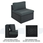 Ensemble de patio modulable réversible en osier d'extérieur 7 pièces avec table, coussins et oreillers - 94,1 x 94,1 po