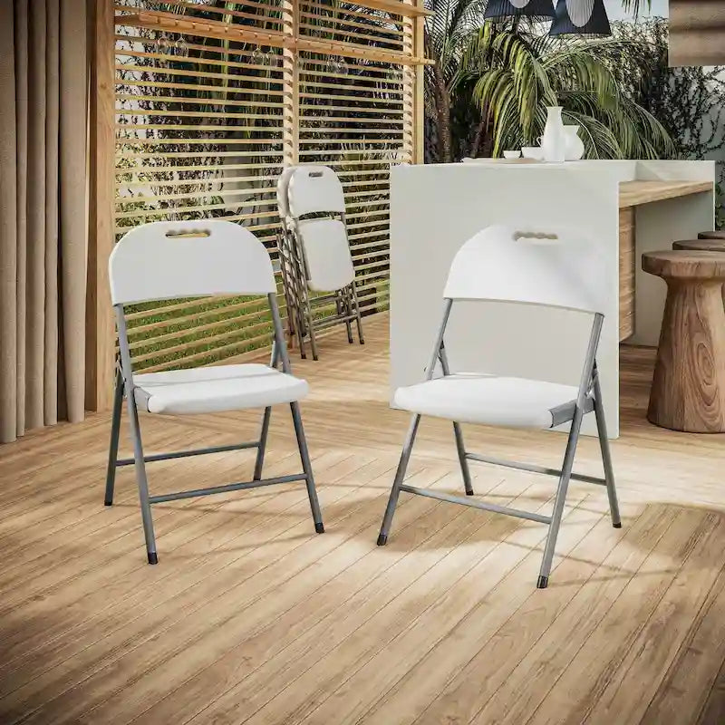 Chaises pliantes en granit blanc pour l'intérieur et l'extérieur - Lot de 4