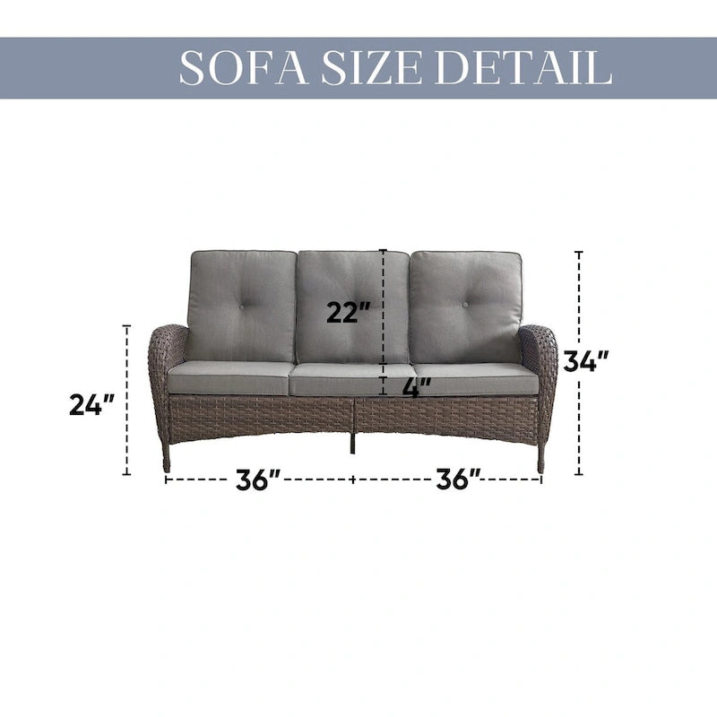 Ensemble de canapé d'extérieur en osier 9 pièces avec fauteuil pivotant, poufs et table basse - Marron