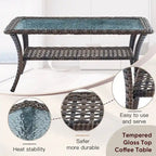 Ensemble de canapé d'extérieur en osier 9 pièces avec fauteuil pivotant, poufs et table basse - Marron