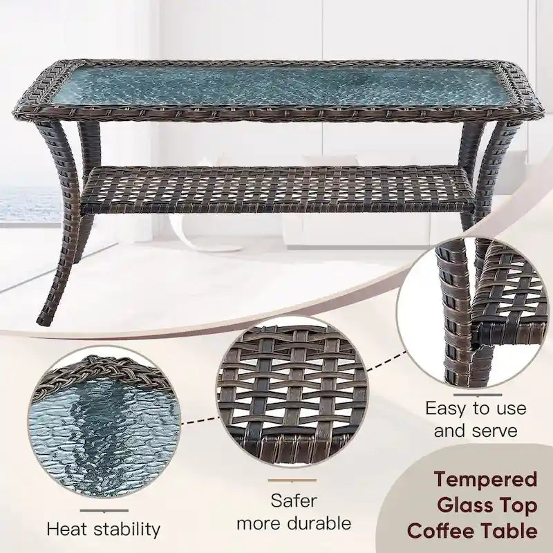 Ensemble de canapé d'extérieur en osier 9 pièces avec fauteuil pivotant, poufs et table basse - Marron