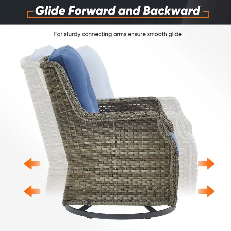 Fauteuils à bascule pivotants en osier d'extérieur avec table basse - Gris