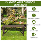 Banc de jardin en bois pour 2 personnes, style rustique, dossier sans dossier, roues de chariot