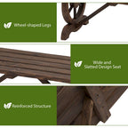 Banc de jardin en bois pour 2 personnes, style rustique, dossier sans dossier, roues de chariot