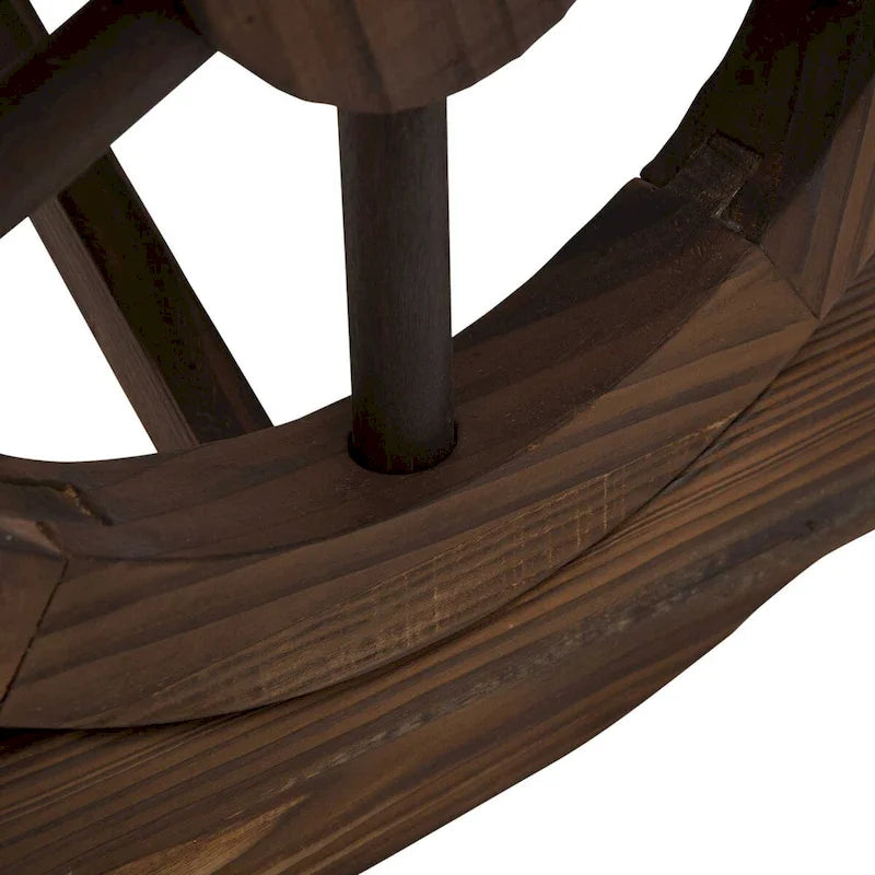 Banc de jardin en bois pour 2 personnes, style rustique, dossier sans dossier, roues de chariot
