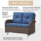 Fauteuils pivotants de patio avec canapé 2 places, table et repose-pieds - Marron