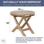 Table basse d'extérieur ronde pliable RRI Goods en bois de teck de 50,8 cm, parfaite pour le jardin, le porche avant ou le balcon