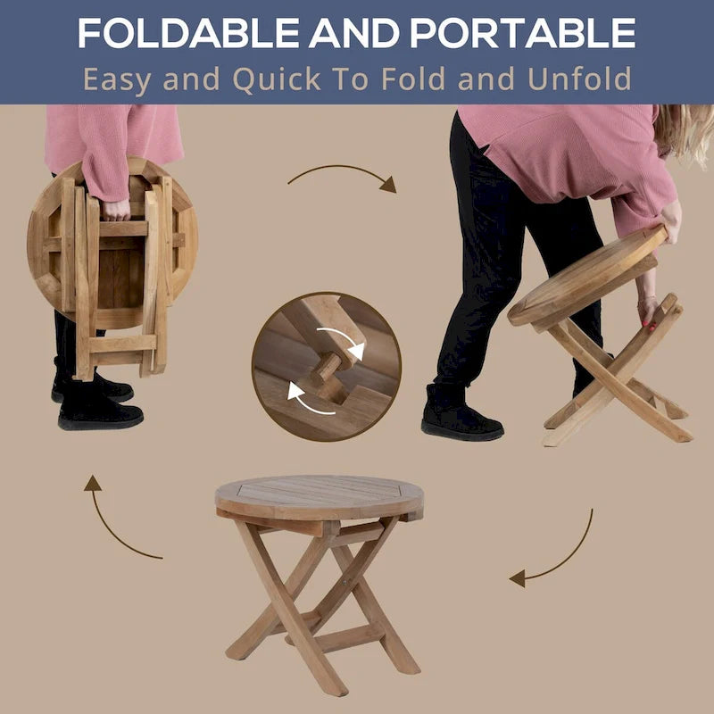 Table basse d'extérieur ronde pliable RRI Goods en bois de teck de 50,8 cm, parfaite pour le jardin, le porche avant ou le balcon