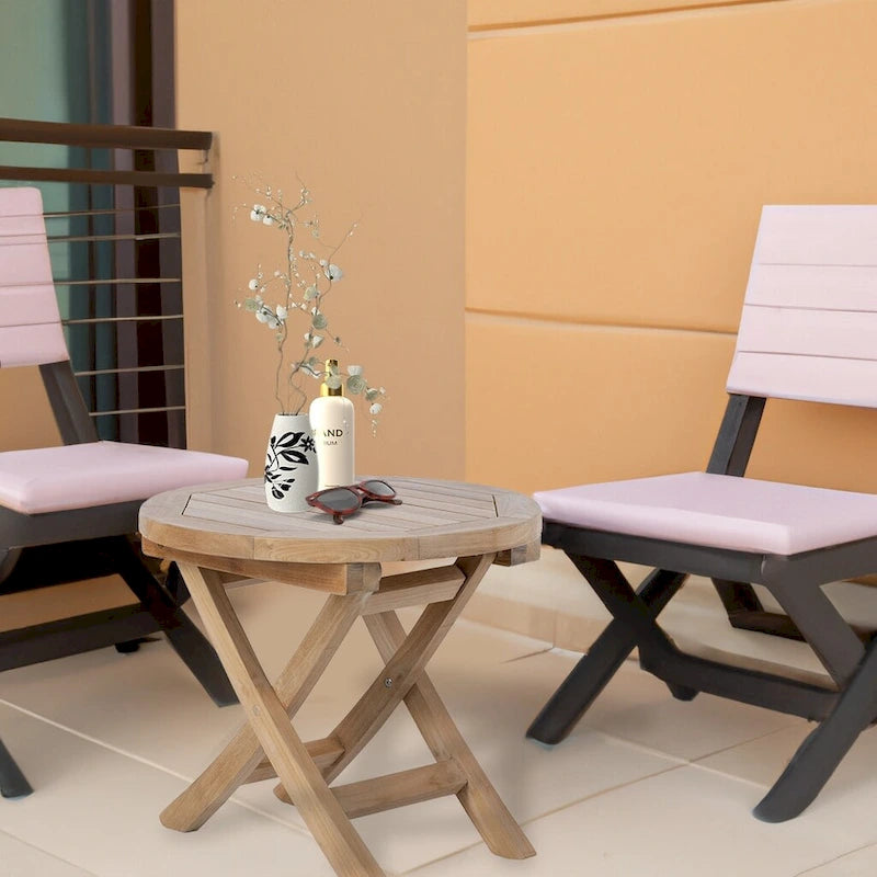 Table basse d'extérieur ronde pliable RRI Goods en bois de teck de 50,8 cm, parfaite pour le jardin, le porche avant ou le balcon