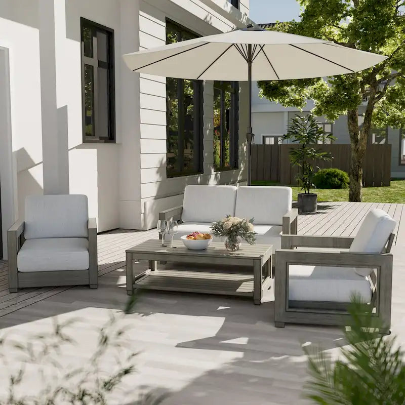 Table basse d'extérieur en aluminium patiné pour terrasse