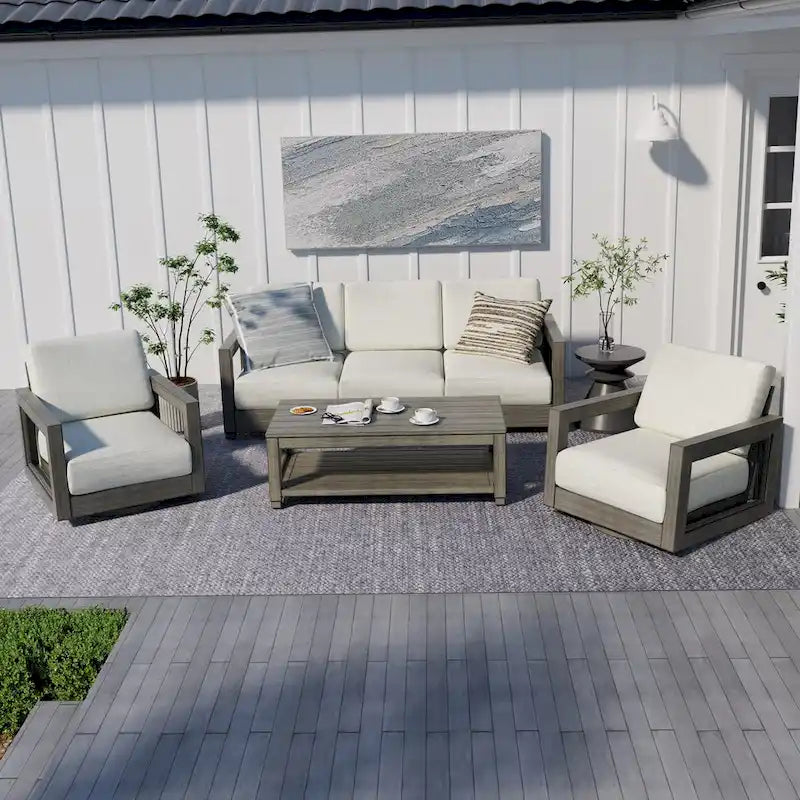 Table basse d'extérieur en aluminium patiné pour terrasse