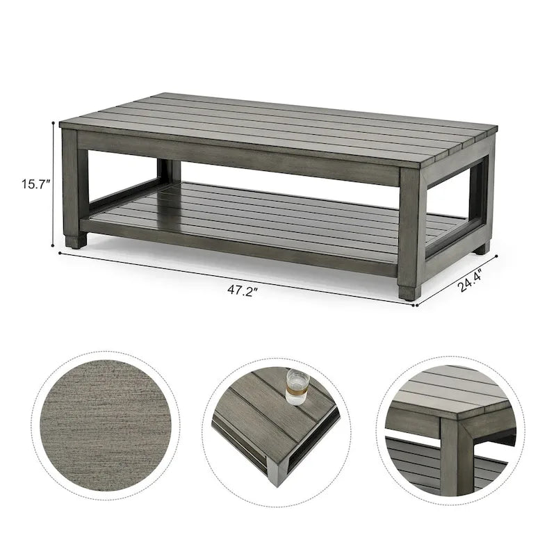 Table basse d'extérieur en aluminium patiné pour terrasse