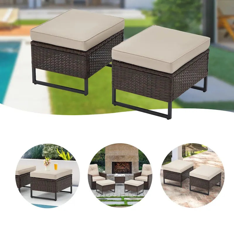 AVAWING 2 poufs d'extérieur en osier