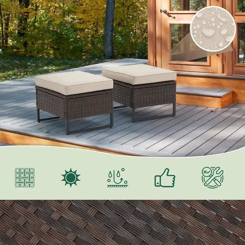AVAWING 2 poufs d'extérieur en osier