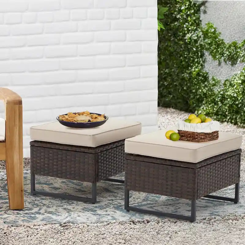 AVAWING 2 poufs d'extérieur en osier