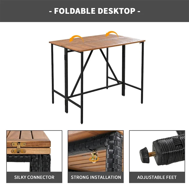 Ensemble de salle à manger d'extérieur 5 pièces en bois avec coussins et plateau de table pliable