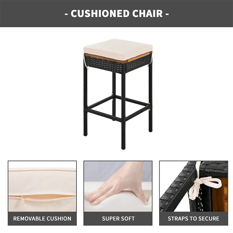 Ensemble de salle à manger d'extérieur 5 pièces en bois avec coussins et plateau de table pliable