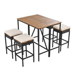 Ensemble de salle à manger d'extérieur 5 pièces en bois avec coussins et plateau de table pliable