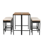 Ensemble de salle à manger d'extérieur 5 pièces en bois avec coussins et plateau de table pliable