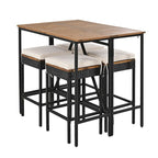 Ensemble de salle à manger d'extérieur 5 pièces en bois avec coussins et plateau de table pliable