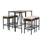 Ensemble de salle à manger d'extérieur 5 pièces en bois avec coussins et plateau de table pliable