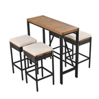 Ensemble de salle à manger d'extérieur 5 pièces en bois avec coussins et plateau de table pliable