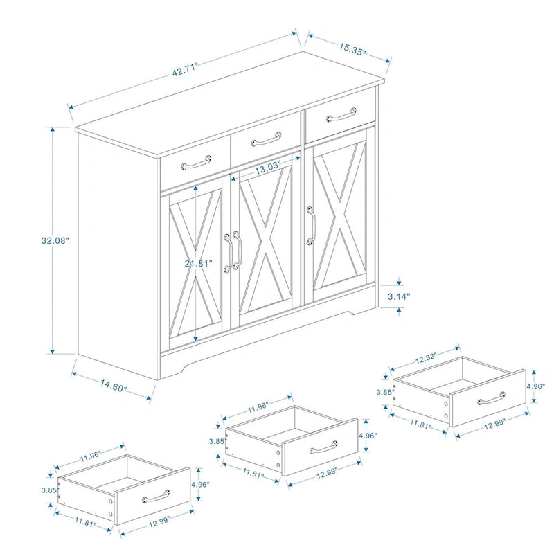 Bahut de rangement avec 3 tiroirs et 3 portes
