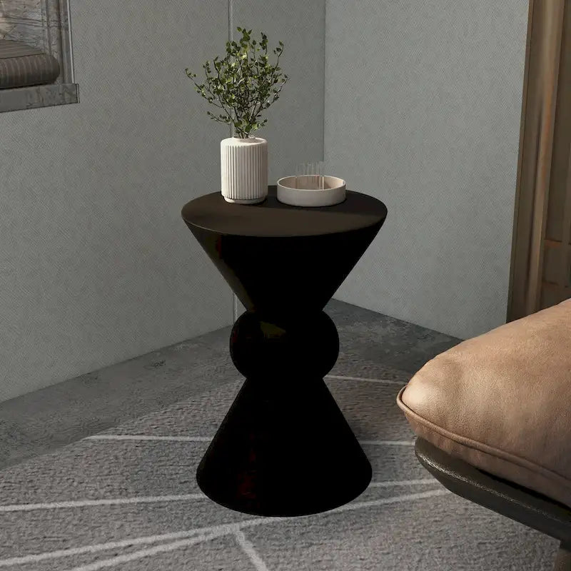 Table d'appoint d'intérieur/extérieur en fibre de pierre, table d'appoint en forme de sablier, résistante aux intempéries, table d'appoint décorative.