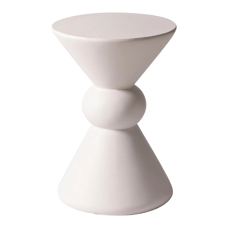 Table d'appoint d'intérieur/extérieur en fibre de pierre, table d'appoint en forme de sablier, résistante aux intempéries, table d'appoint décorative.