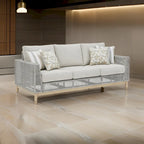 Yami 83 Inch Outdoor Sofa, 4 Accent Throw Pillows, Gray Resin Wicker