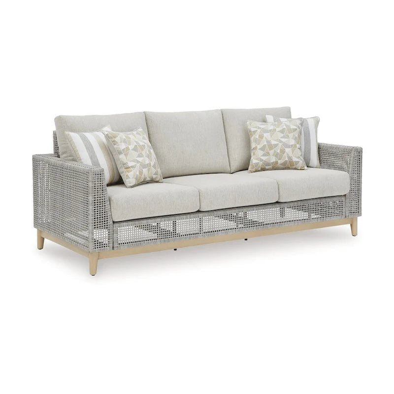 Canapé d'extérieur Yami de 83 pouces, 4 coussins décoratifs, en résine tressée grise