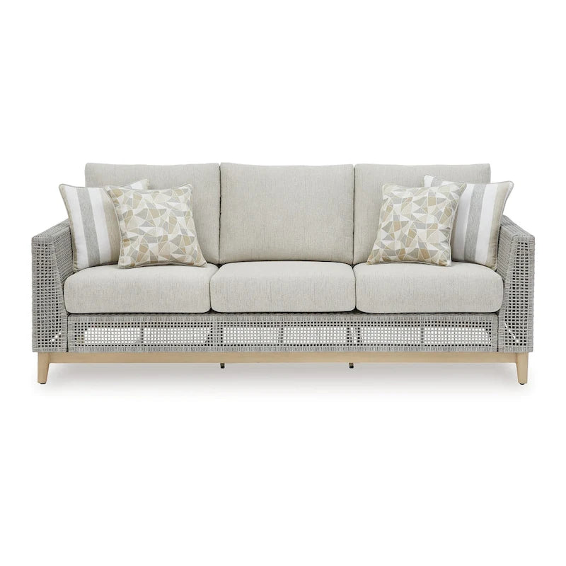 Canapé d'extérieur Yami de 83 pouces, 4 coussins décoratifs, en résine tressée grise