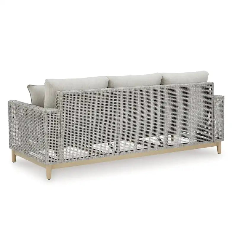 Canapé d'extérieur Yami de 83 pouces, 4 coussins décoratifs, en résine tressée grise