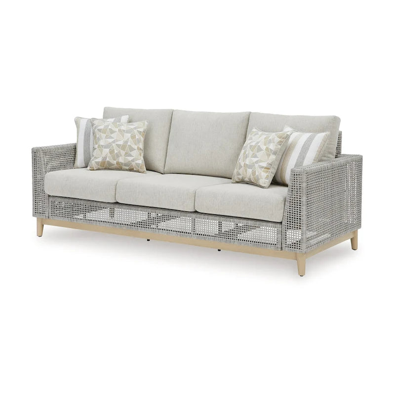 Canapé d'extérieur Yami de 83 pouces, 4 coussins décoratifs, en résine tressée grise