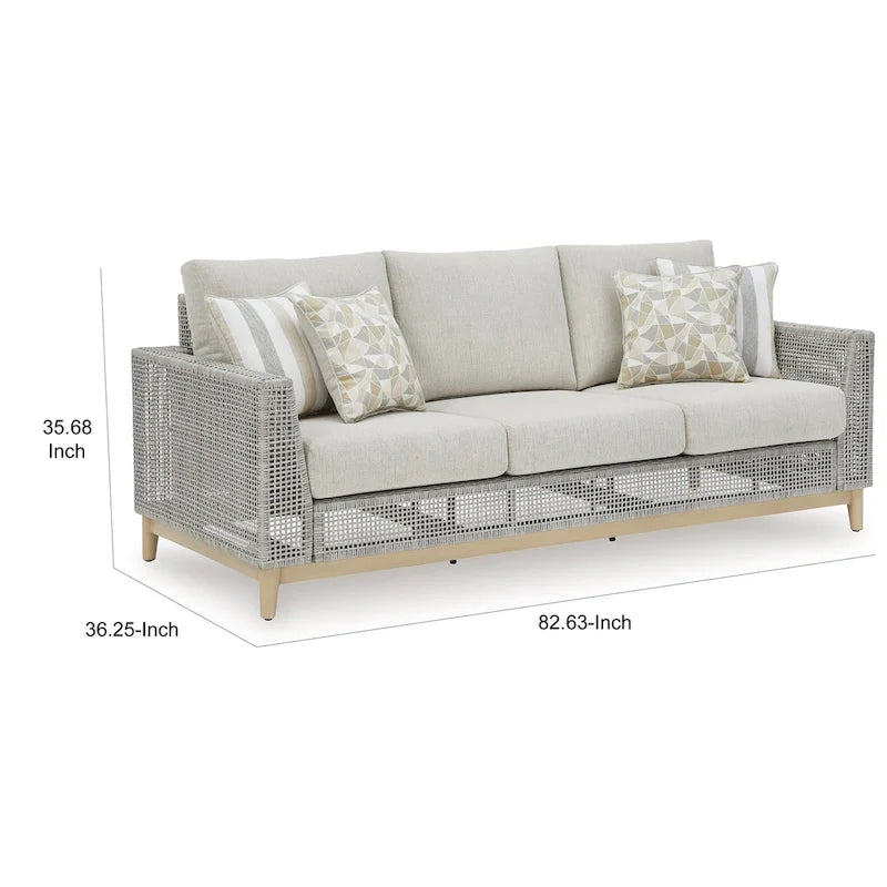 Canapé d'extérieur Yami de 83 pouces, 4 coussins décoratifs, en résine tressée grise