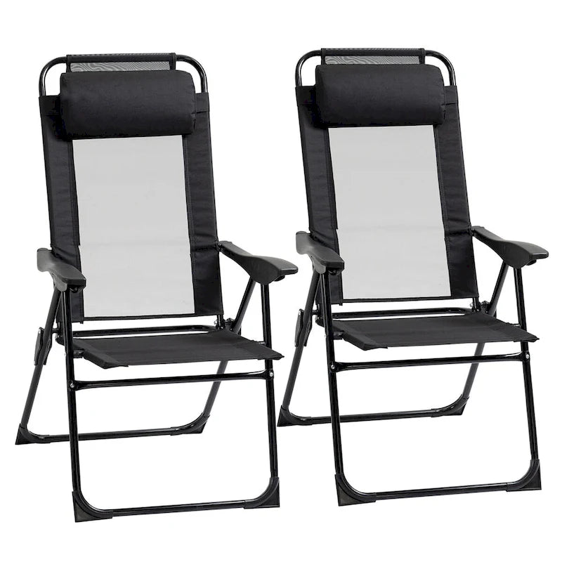 Chaises de Patio Pliantes d'Extérieur (Lot de 2) avec Dossier Inclinable et Têtière Amovible, Chaises de Camping