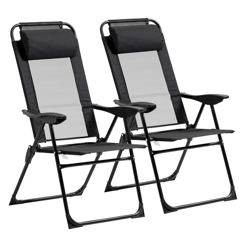 Chaises de Patio Pliantes d'Extérieur (Lot de 2) avec Dossier Inclinable et Têtière Amovible, Chaises de Camping