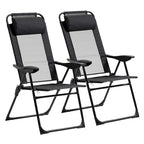 Chaises de Patio Pliantes d'Extérieur (Lot de 2) avec Dossier Inclinable et Têtière Amovible, Chaises de Camping