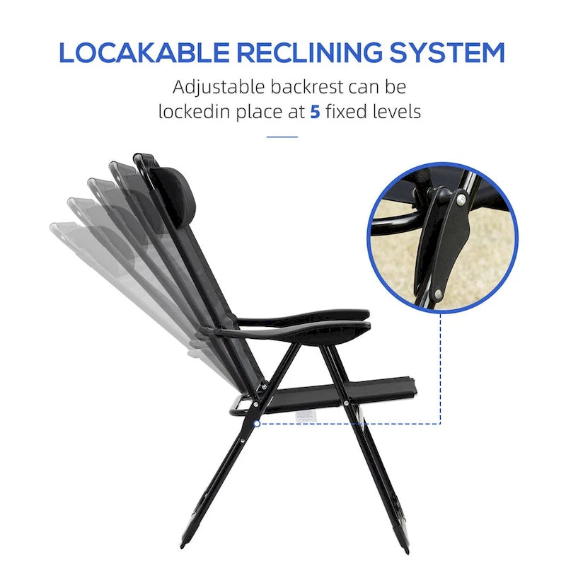 Chaises de Patio Pliantes d'Extérieur (Lot de 2) avec Dossier Inclinable et Têtière Amovible, Chaises de Camping