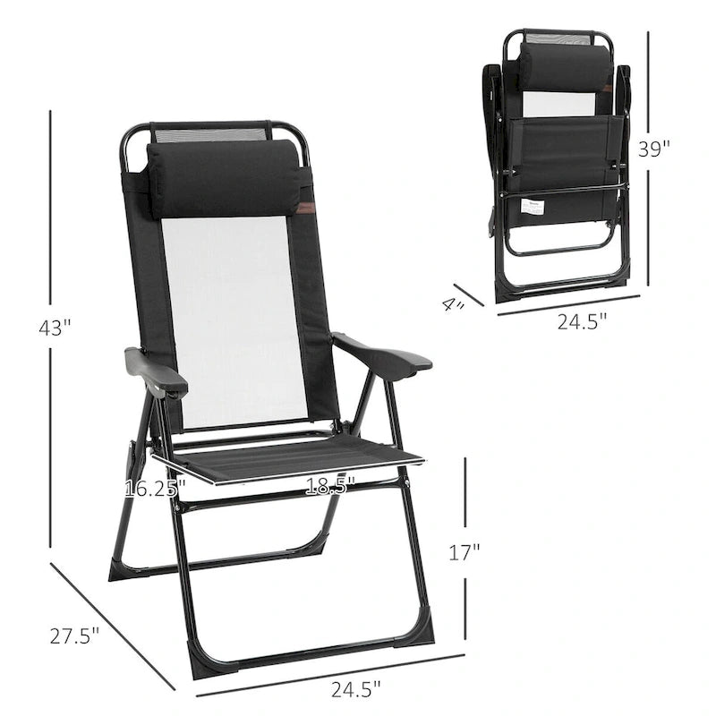 Chaises de Patio Pliantes d'Extérieur (Lot de 2) avec Dossier Inclinable et Têtière Amovible, Chaises de Camping
